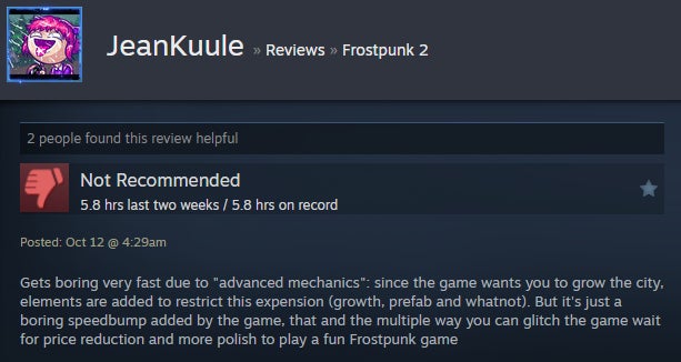 Imagem do artigo intitulado Frozen City Builder Frostpunk 2, conforme contado pelas avaliações do Steam